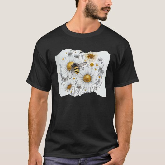 Bee Honeybee Daisy Flowers T-Shirt (Vorderseite)