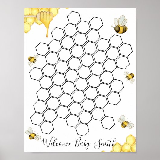 Bee Honeycomb Baby Shower Gästebuch Schild (Vorne)
