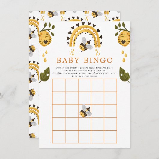Bee Honeycomb Bumblebee Baby Shower Bingo Game Begleitkarte (Vorne/Hinten)