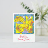 Bee Honeycomb Daisy Blume Hallo Sweet Friend Postkarte (Stehend Vorderseite)