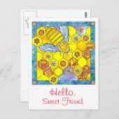 Bee Honeycomb Daisy Blume Hallo Sweet Friend Postkarte (Vorne/Hinten)