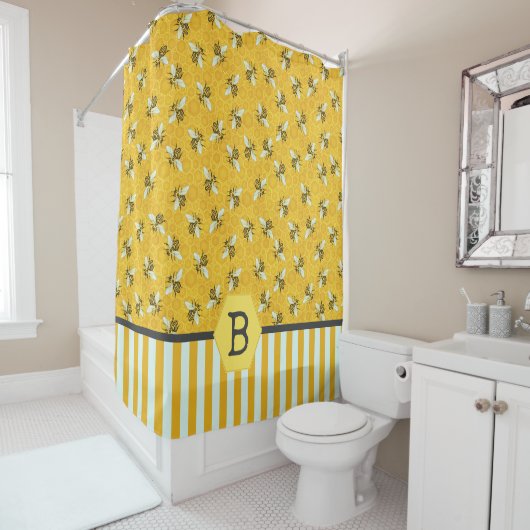 Bee Honeycomb Honeybee Beehive Bumblebee Monogram Duschvorhang (Beispiel)