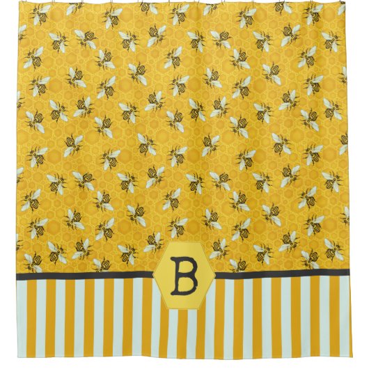 Bee Honeycomb Honeybee Beehive Bumblebee Monogram Duschvorhang (Vorderseite)