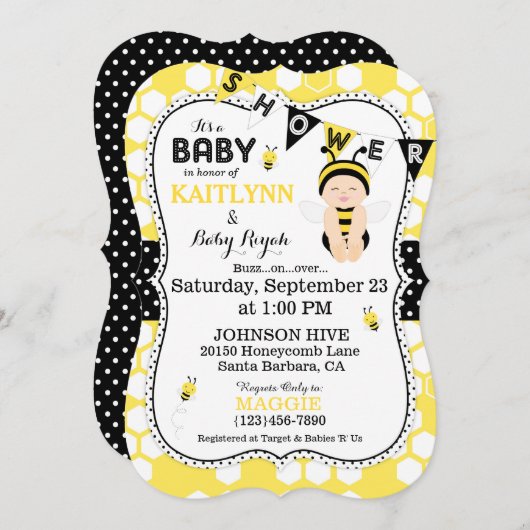 Bee Honeycomb Polka Dot Print Baby Shower lädt ein Einladung (Vorne/Hinten)