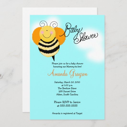 Bee Hop Bumble Bee Baby Dusche Einladung 12x18 (Vorne/Hinten)