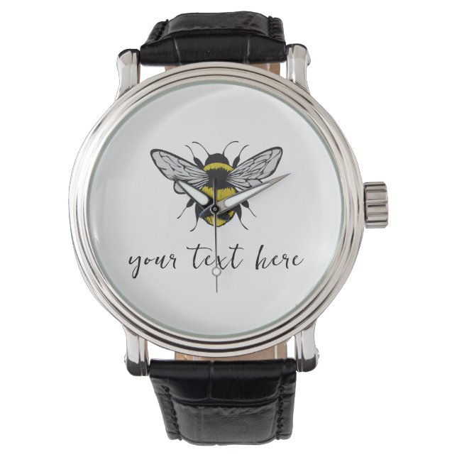 Bee Illustration - Fügen Sie Ihren eigenen Text hi Armbanduhr (Vorderseite)
