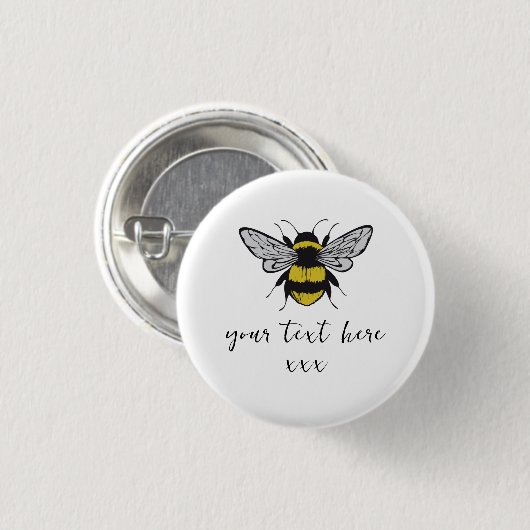 Bee Illustration - Fügen Sie Ihren eigenen Text hi Button (Vorne & Hinten)