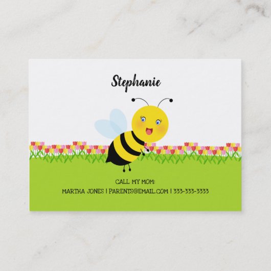 Bee in Tulip Garden Play Date Calling Card Telefonnummerkarte (Rückseite)