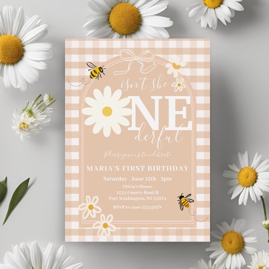 Bee ist nicht sie ONEderful Daisy First Birthday Einladung
