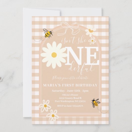Bee ist nicht sie ONEderful Daisy First Birthday Einladung (Vorderseite)