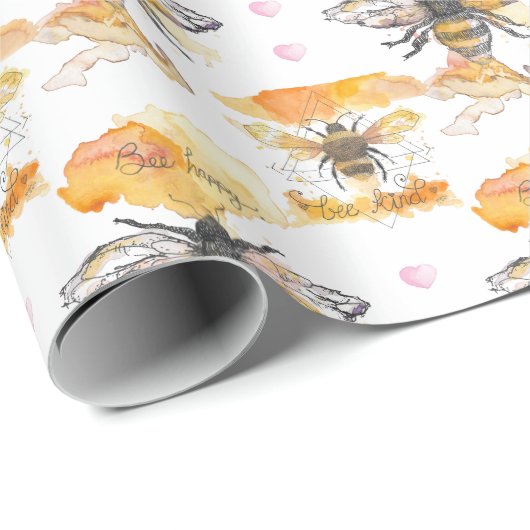 Bee Kind - Bee Happy Geschenkpapier (Rolleneckpunkt)