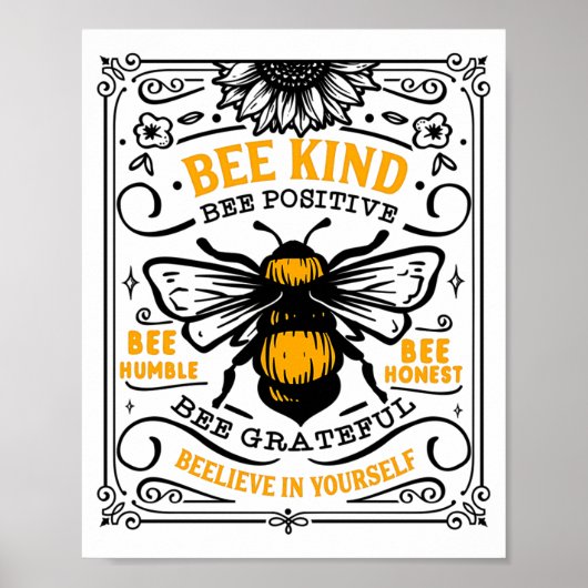 Bee Kind Bee Positive T-Shirt Poster (Vorne)