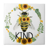 Bee Kind bemalte Sonnenblumen Kindness Keramik Til Fliese (Vorderseite)