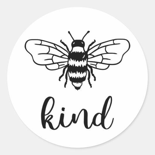 Bee Kind Black Runder Aufkleber (Vorderseite)