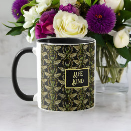Bee Kind Elegantes Gold und Black Bee Muster Tasse