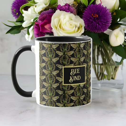 Bee Kind Elegantes Gold und Black Bee Muster Tasse