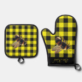 "Bee Kind" Gingham Ofenhandschuh & Topflappen-Set (Vorderseite)