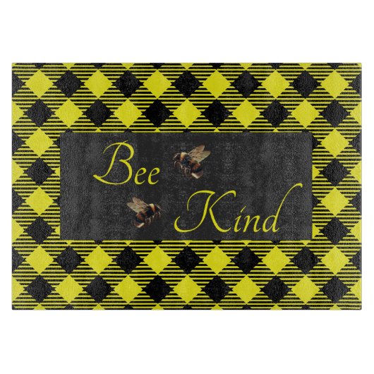 "Bee Kind" Gingham Schneidebrett (Vorderseite)