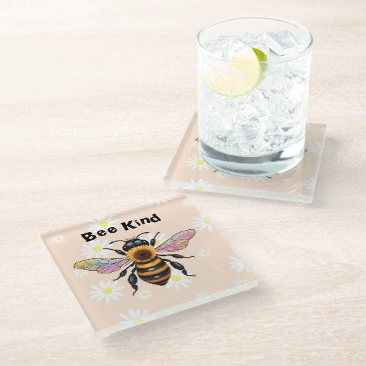 Bee Kind   Glasuntersetzer (Schrägansicht)