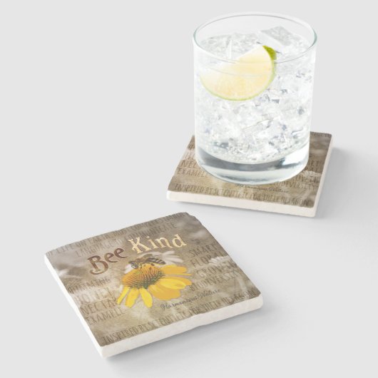 Bee Kind - Harmonische Natur Steinuntersetzer (Seitenansicht)