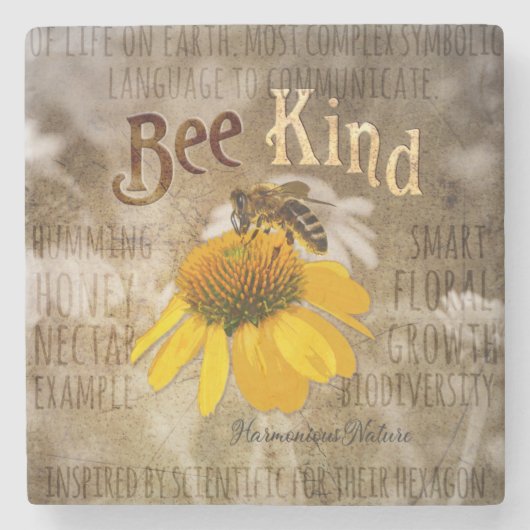 Bee Kind - Harmonische Natur Steinuntersetzer (Vorderseite)