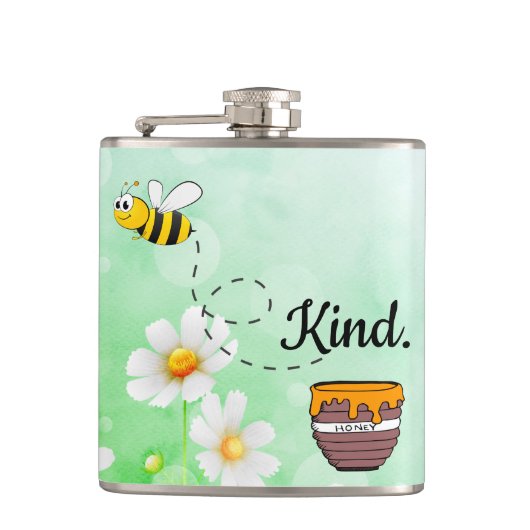 Bee Kind Honey Blumeninsekt Cartoon Flachmann (Vorderseite)