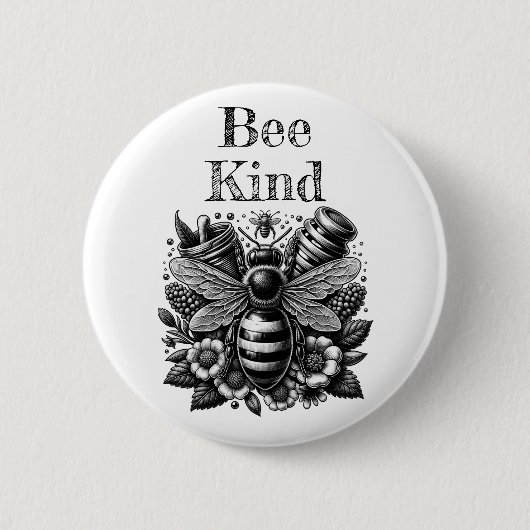 Bee Kind | Honigbienen, Honig und Blume Zitat Button (Vorderseite)
