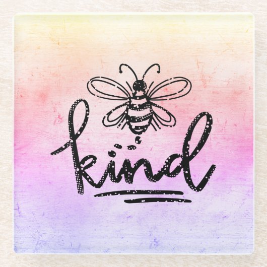 Bee Kind Rainbow Ombre Glasuntersetzer (Vorderseite)