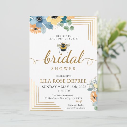 Bee Kind Red Blume Bridal Dusche Einladung (Stehend Vorderseite)