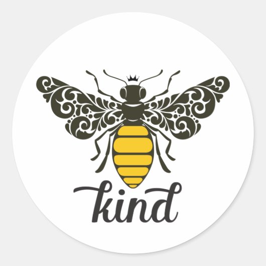 Bee Kind | Seien Sie freundlich | Verzierte Biene Runder Aufkleber (Vorderseite)