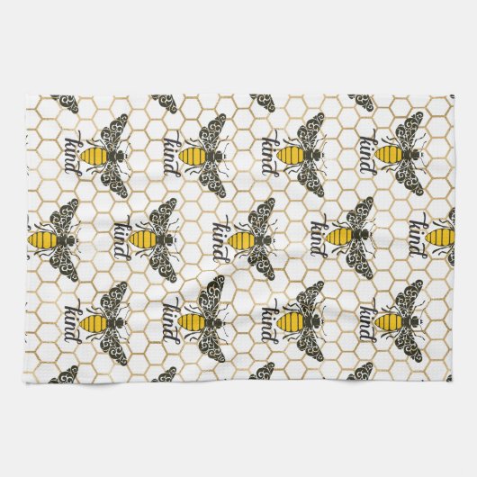 Bee Kind | Seien Sie freundlich | Verziertes Biene Geschirrtuch (Horizontal)