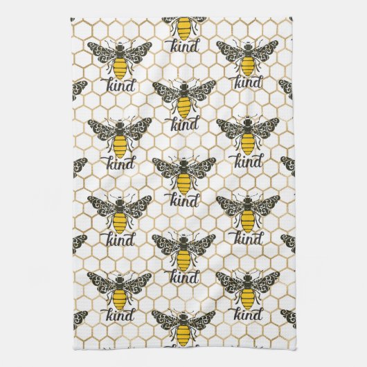 Bee Kind | Seien Sie freundlich | Verziertes Biene Geschirrtuch (Vertikal)
