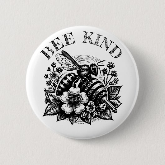 Bee Kind | "Vintager Honig und Blume Zitat Button (Vorderseite)