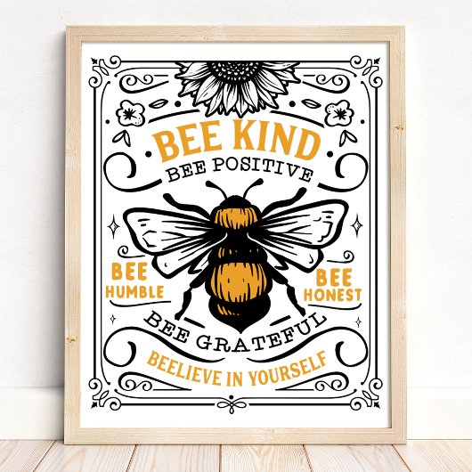 Bee Kind war positiv Bee Humble Niedlicher Zitat Poster