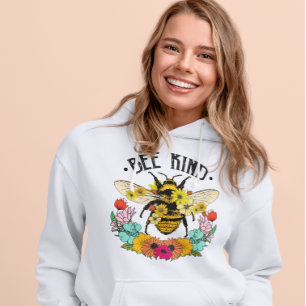 Bee Kind Wild Blume Grafik Lässig Hoodie