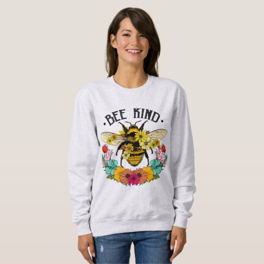 Bee Kind Wild Blume Grafik Lässig Sweatshirt (Vorne ganz)