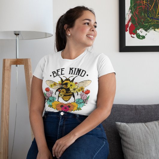 Bee Kind Wild Blume Graphic Lässig Women's Große Größe T-Shirt