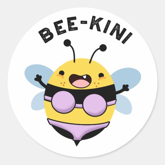 Bee-kini Funny Bee Puns Runder Aufkleber (Vorderseite)