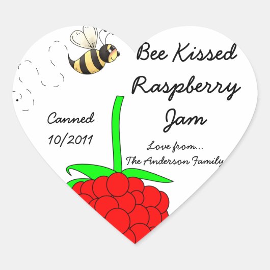Bee Kissed Raspberry Jam Jar Label (Customize) Herz-Aufkleber (Vorderseite)