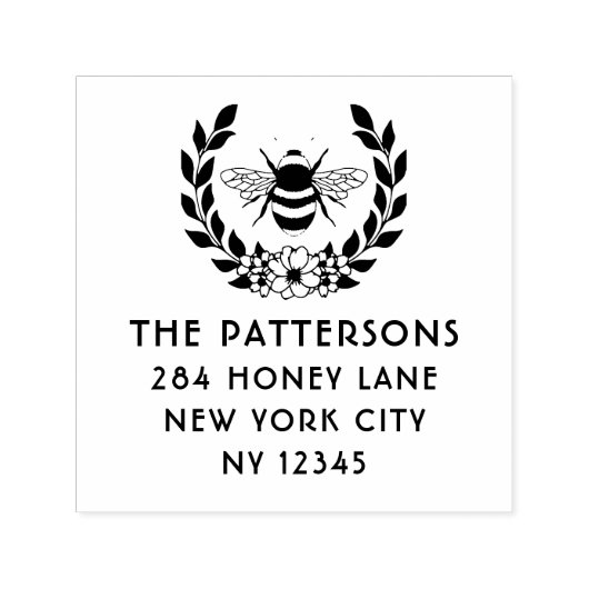 Bee Laurel Wreath Personalisiert Name Rücksendeadr Permastempel (Design)
