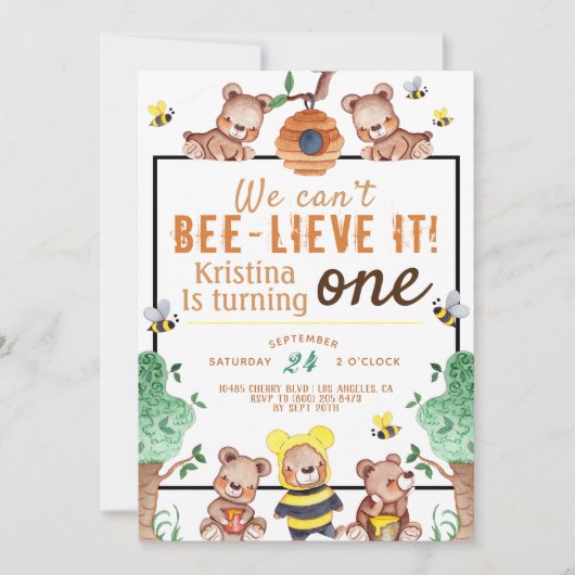 Bee-lieve It Honey Bear Birthday Einladung (Vorderseite)