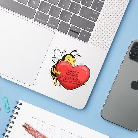 Bee Loved Sticker (Laptop mit iPhone)
