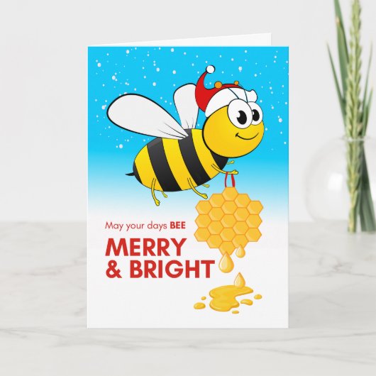Bee Merry and Bright Niedlich Bee with Honey Ornam Karte (Vorderseite)