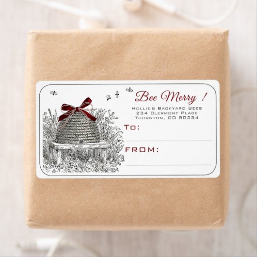 Bee Merry Beekeeper's Holiday Shipping Label (Insitu)