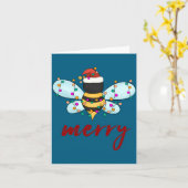 Bee Merry Christmas Bee In Santa Hat Cute Merry Xm Karte (Gelbe Blume)