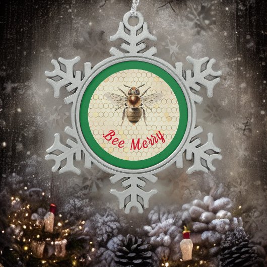 Bee Merry Christmas Bee Schneeflocken Zinn-Ornament