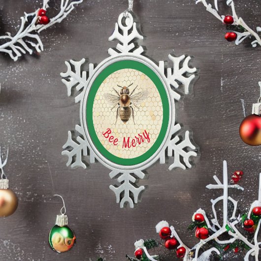 Bee Merry Christmas Bee Schneeflocken Zinn-Ornament