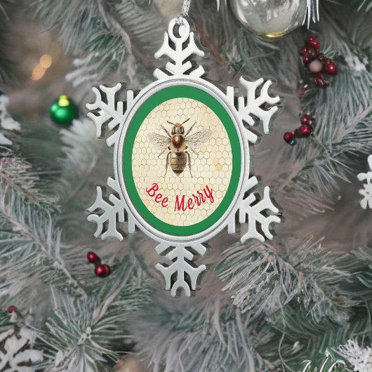Bee Merry Christmas Bee Schneeflocken Zinn-Ornament
