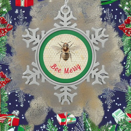Bee Merry Christmas Bee Schneeflocken Zinn-Ornament