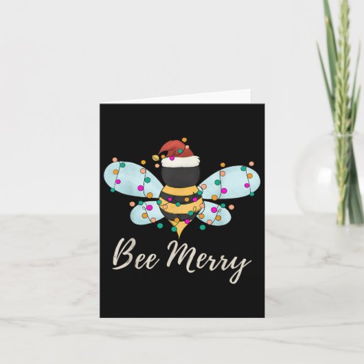 Bee Merry Christmas Bee trägt Weihnachtsmannmütze Karte (Vorderseite)